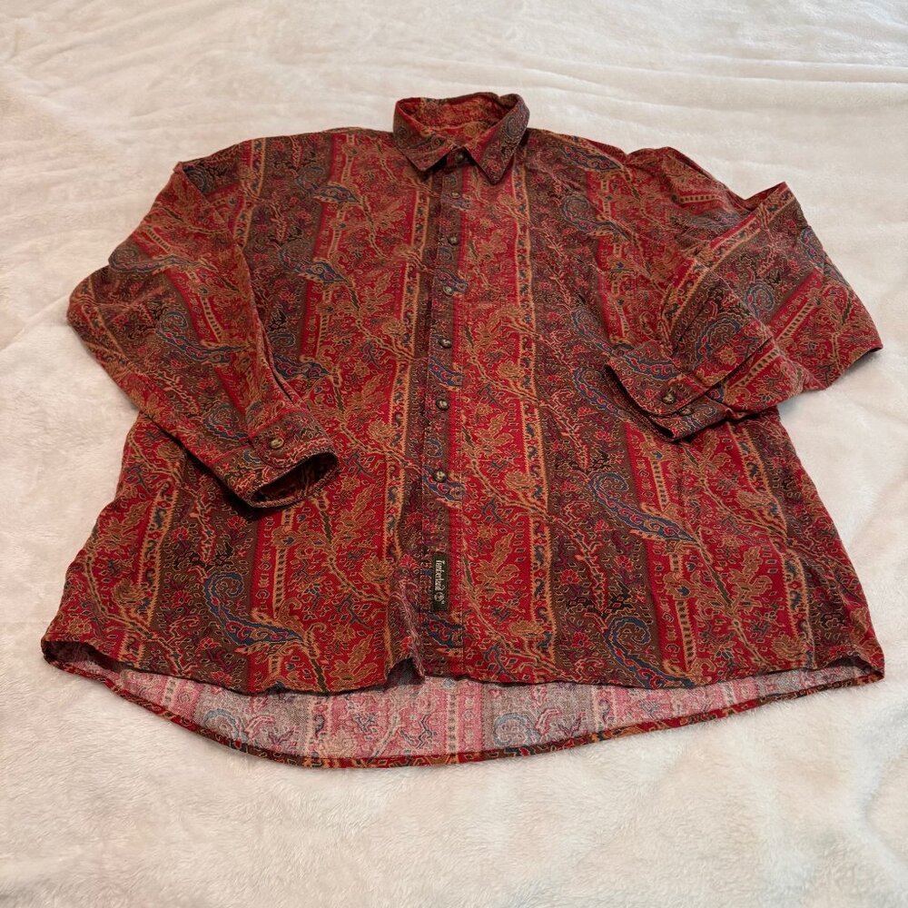 Timberland Weathergear 100% Cotton Button Down Long Sleeve Paisley Shirt Size L